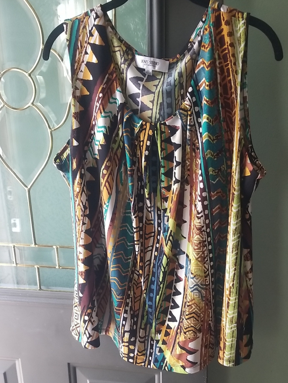 Jones Studio Multicolor Printed Sleeveless Tank Top - Green/Brown/Yellow